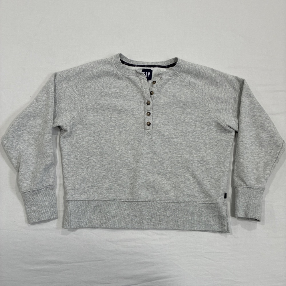 Gap‎ Henley French Terry Pullover Sweatshirt Women's Small Gray